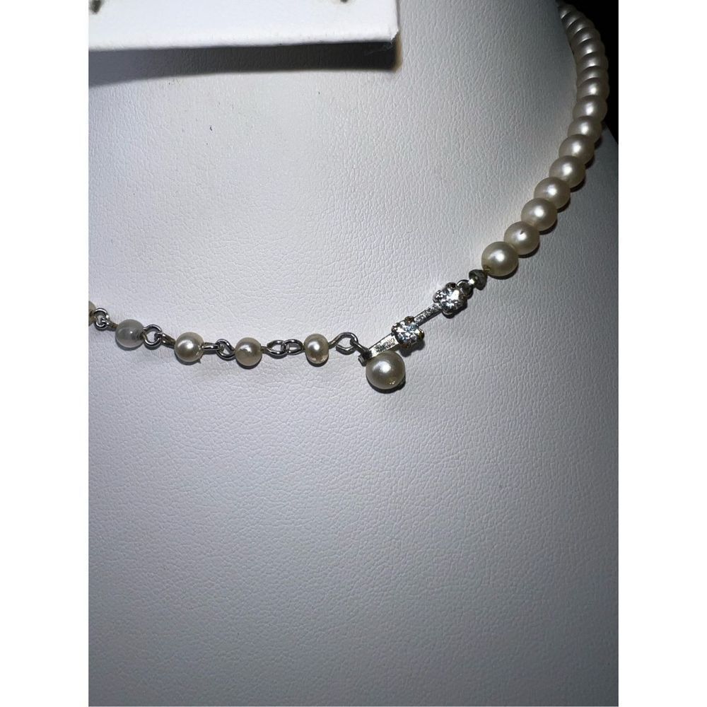 Vintage Signed‎ Marvella Faux Pearl with Rhinestone Hook Necklace - Picture 4 of 9